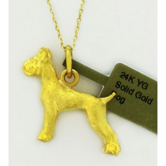 24k Yellow Solid Gold Dog Pendant - Picture 7 of 9